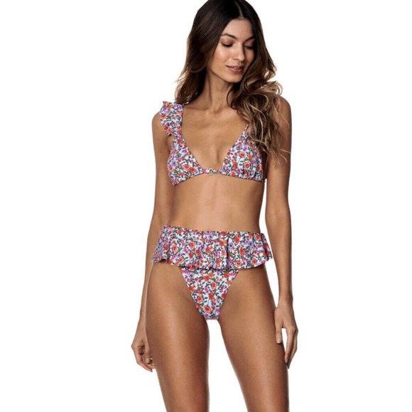MAAJI Joy Follows Floral Bikini Ruffle Blue SIZE MEDIUM 2-Piece NWT - Picture 1 of 6